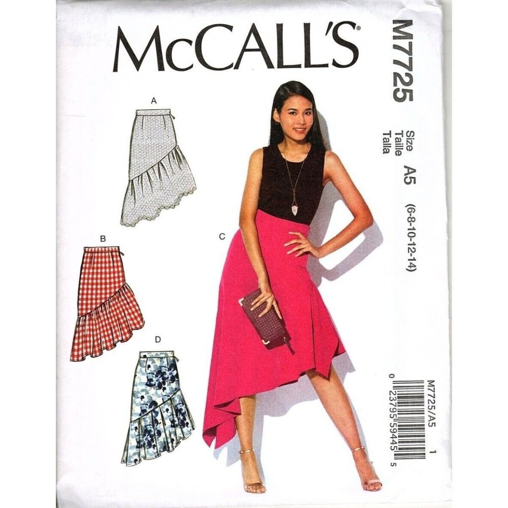 McCall's M7725 Misses 6 to 14 Asymmetrical Skirts Sewing Pattern New